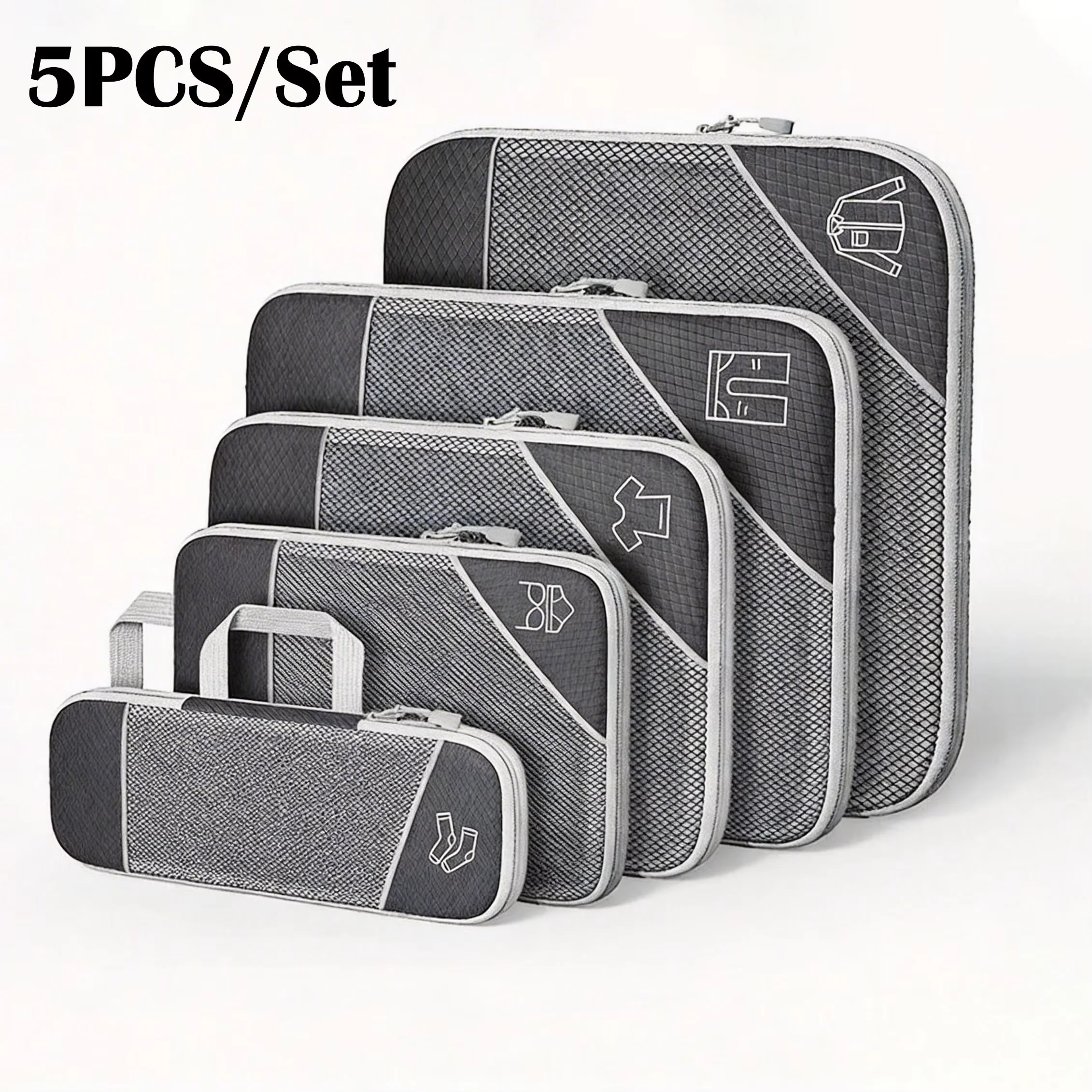 5PCS Travel Compressed Packing Cubes Storage Organizer Set With Shoe Bag Mesh Visual Luggage Portable Lightweight Suitcase Bag