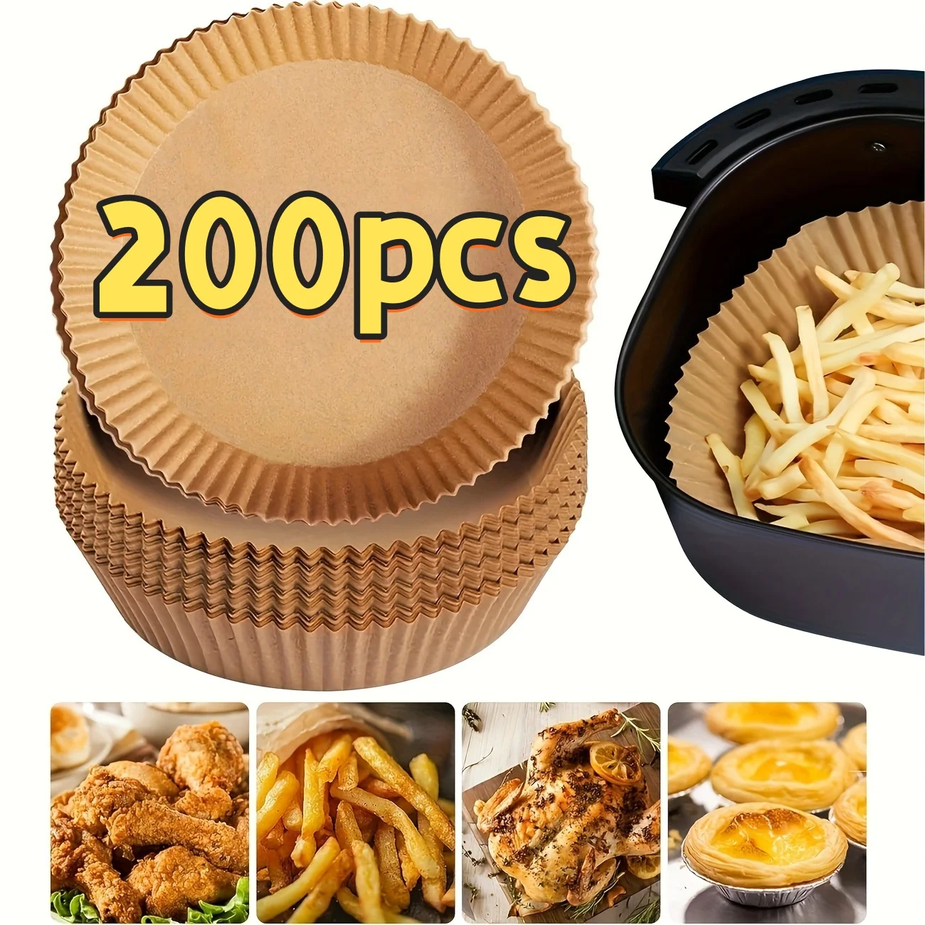 200pcs 20cm Air Fryer Baking Paper | Disposable Parchment Paper for Frying, Baking,Microwave Cooking,Healthy Air Fryer Accessory