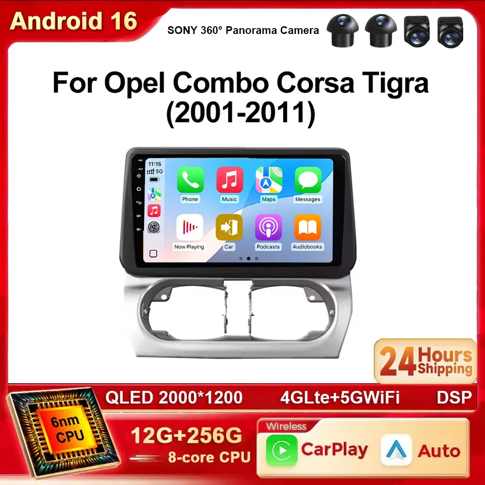 Android 16 Autoradio Auto Carplay für Opel Combo Corsa Tigra 2001-2011 Stereo Multimedia Navigation GPS