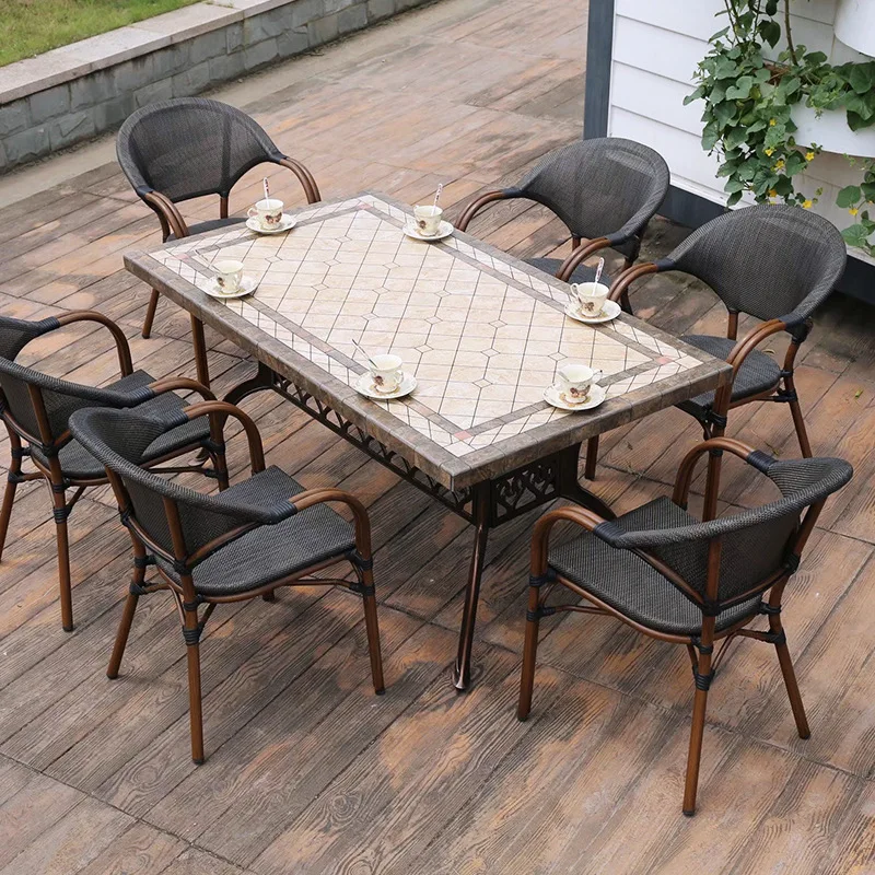 Outdoor metal tables and chairs, courtyard cast aluminum barbecue tables,