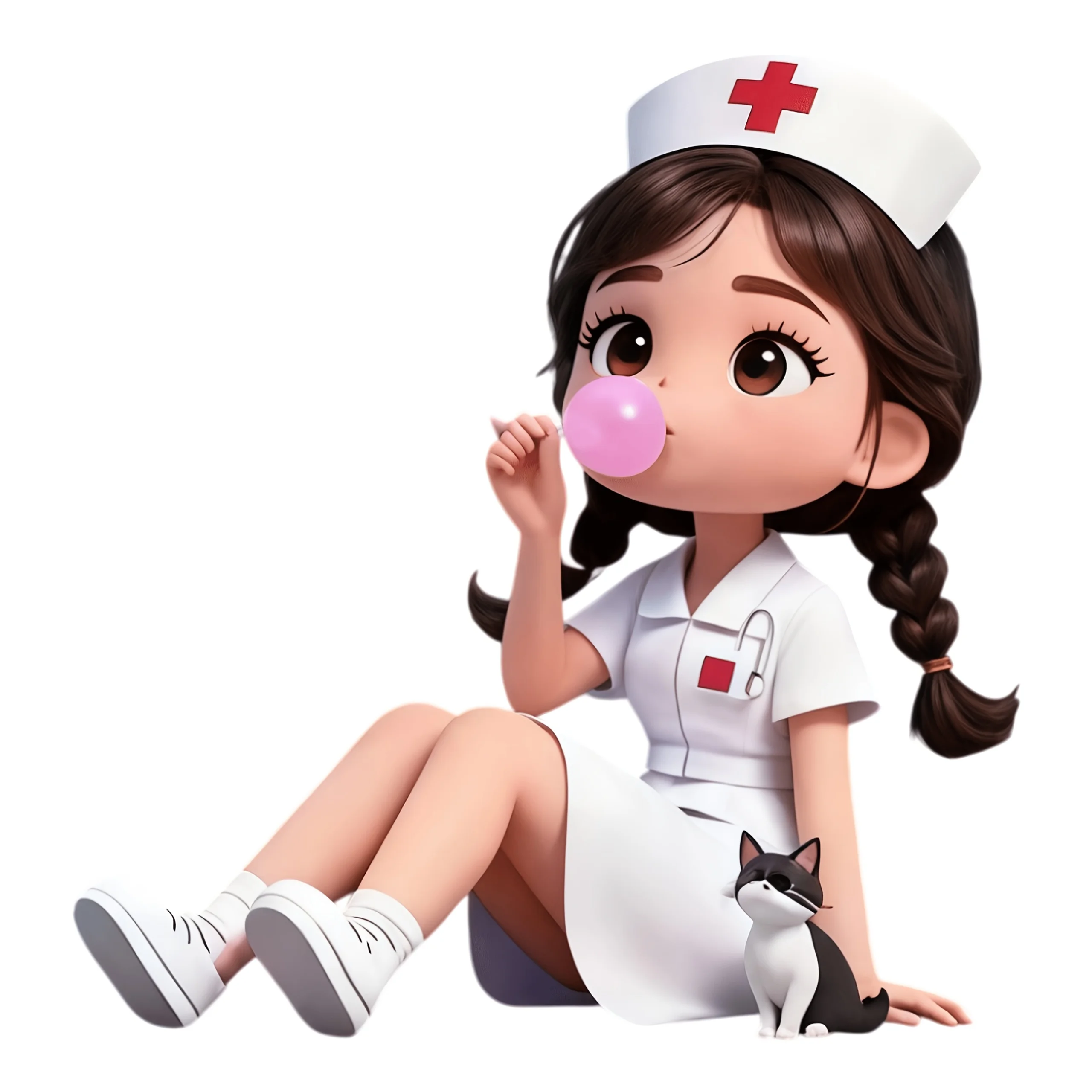 1Pc Cute Nurse Bubble Gum 2D Flat Vinyl Sticker, Creative Medical Theme Decal for Car, Glass, Wall, Socket Switch, Laptop Decor
