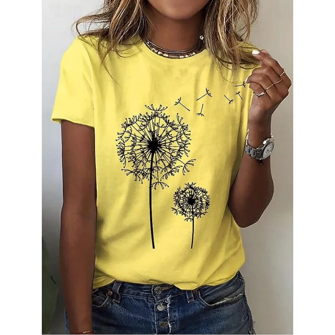 

New Women's T-Shirt Dandelion 3D Print Round Neck T-Shirt Casual Comfortable Short Sleeve Top for Spring Summer Women's Clothing