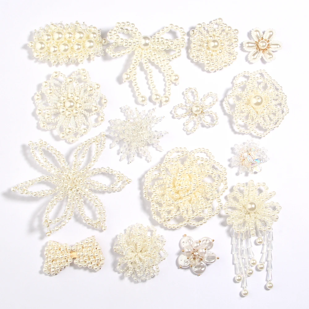 Luxury Flatback Rhinestone Buttons for Clothes Decorative Flower Beaded Embroidery Lace Appliques for Wedding Dresses Patches