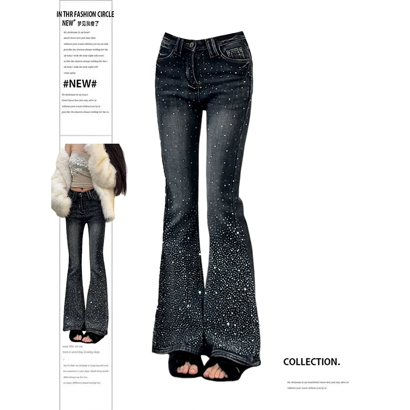 

ZHIZOU Women American Retro Low Rise Flare Jeans Korean Skinny Stretch Denim Pants Long Trousers Japanese Y2k Cowboy High Street
