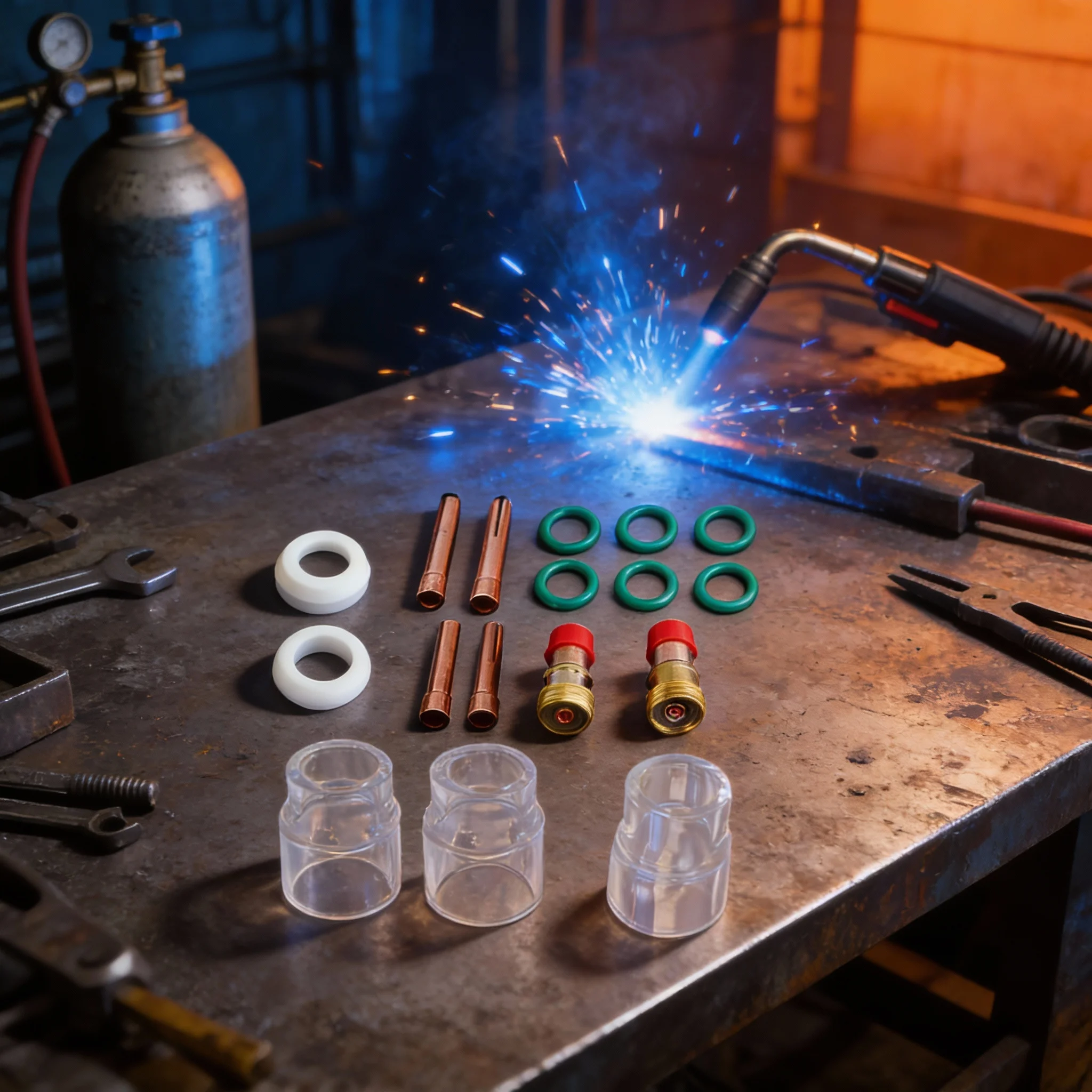 

17 шт. сварка TIG для коротких газовых линз 3/32 дюйма, нагревательная чашка для горелки WP-17/18/26, принадлежности для сварки и пайки ﻿