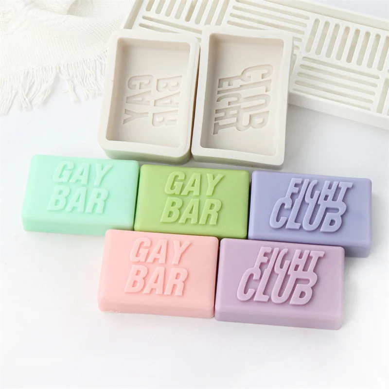 Fight Club Embossed Deluxe Soap Mold Silicone GAY BAR Slogan Candle Resin Mold Rectangle Bath Bomb Lotion Bar Making Supplies