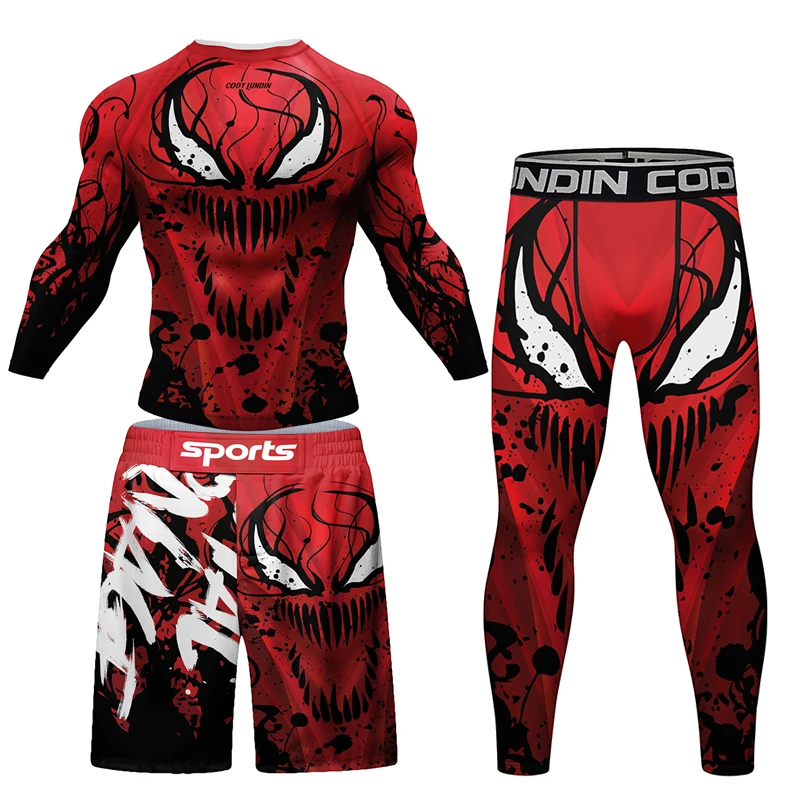 Men Grappling Wear Jiu jitsu gi Rashguard bjj Boxing T-shirts+Pants Sets Athletic Running Blouses Compression Muay Thai Shorts