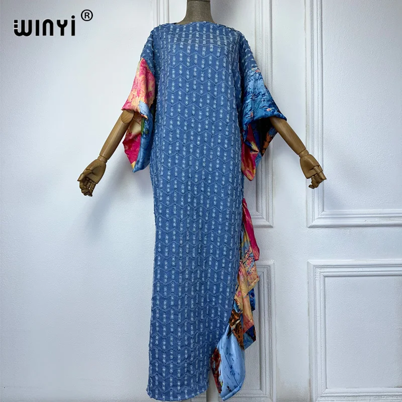 WINYI Original Hollow denim dress Fashion Africa Womens holiday Casual Maxi party kaftan beach wear women 2024 boho dress