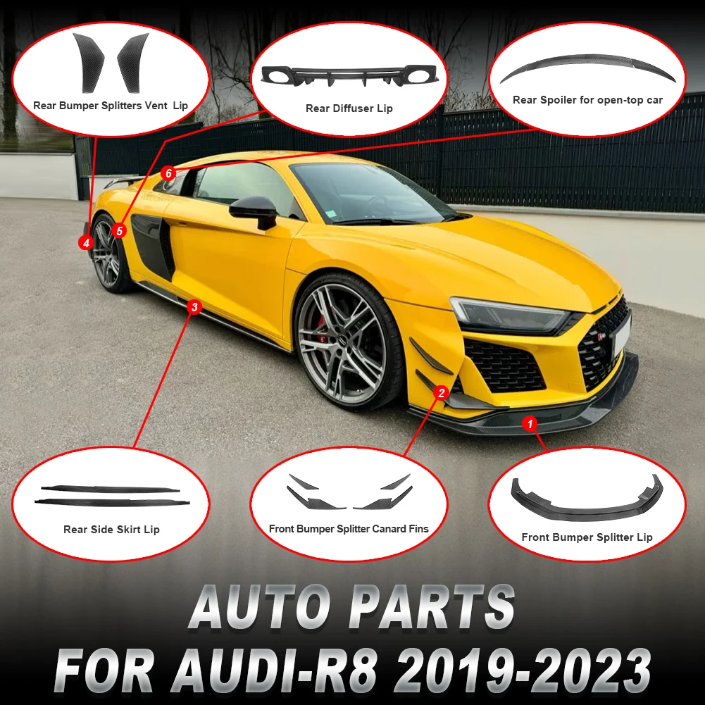 

Carbon Fiber Body Kits Front Bumper Lip Spoiler Side Skirts Rear Diffuser for Audi R8 V8 V10 Coupe Spyder 2019-up