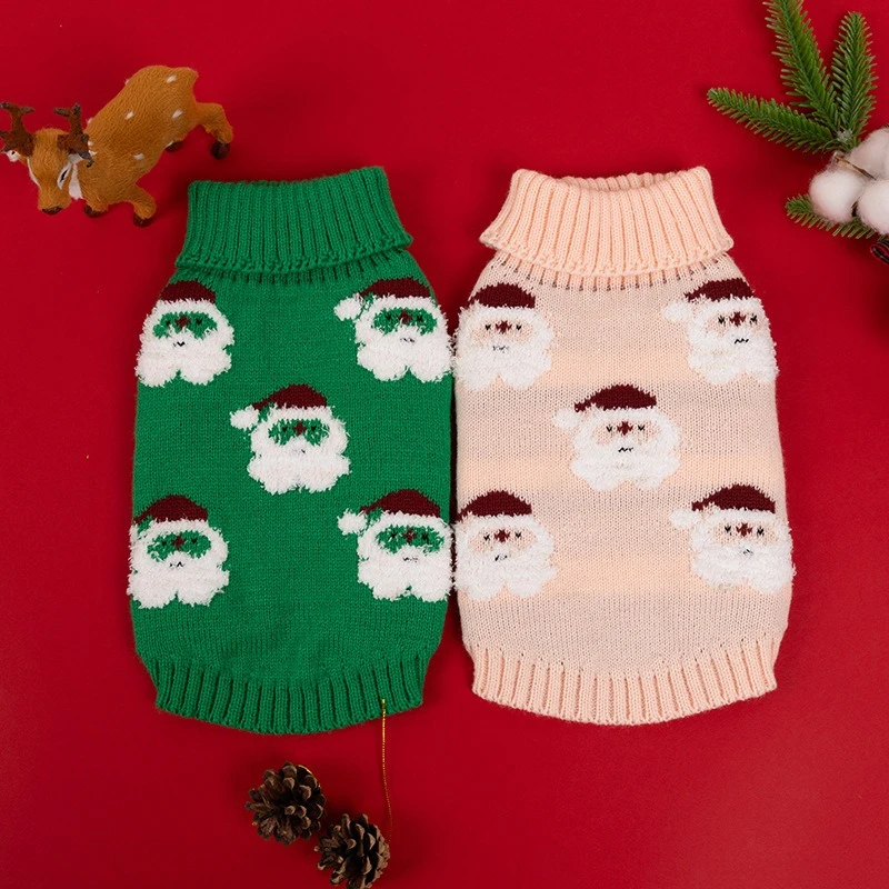 Soft Wool Sweaters for Small Medium Dogs Pink Santa Claus Leisure Christmas Pet Clothing Breathable Stand Collar Cat Overalls