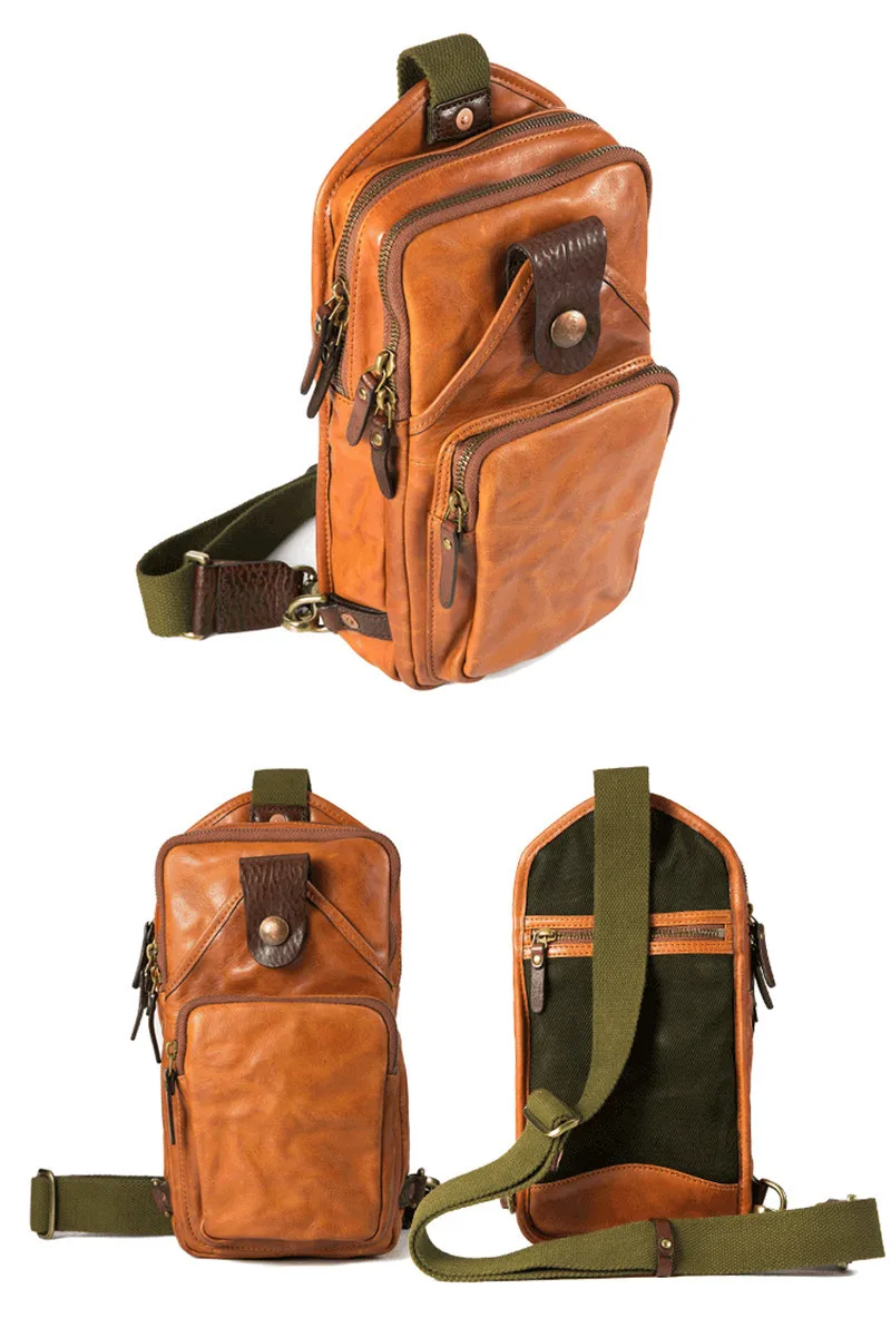 Fashion vintage organizer designer luxury genuine designer leather men's chest bag high quality real cowhide crossbody bags