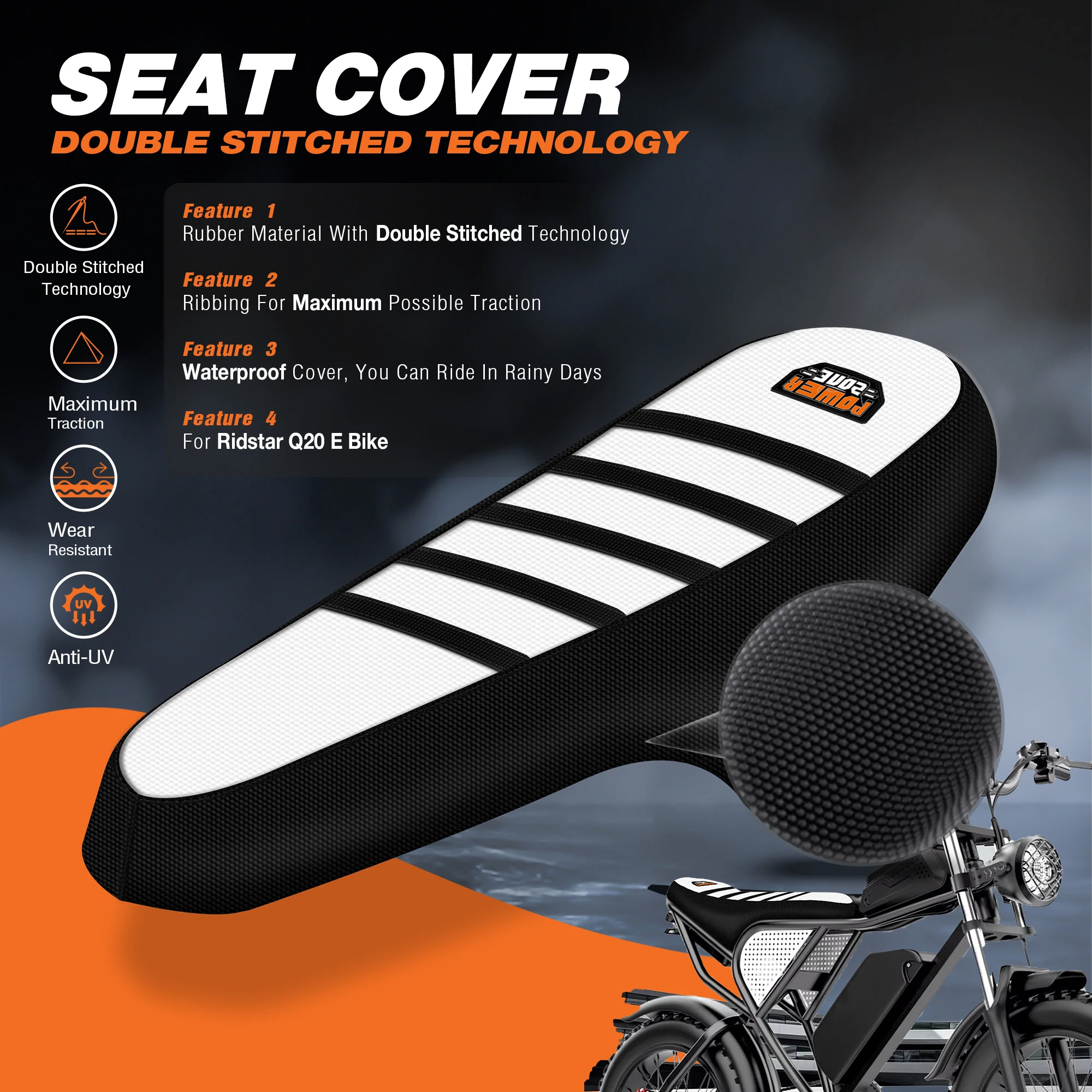 

MCHMFG Motorcycle Electric Seat Cover in Waterproof Rubber Set Protection Antislip Upset for Ridstar Q20 Electric Bike E-bike