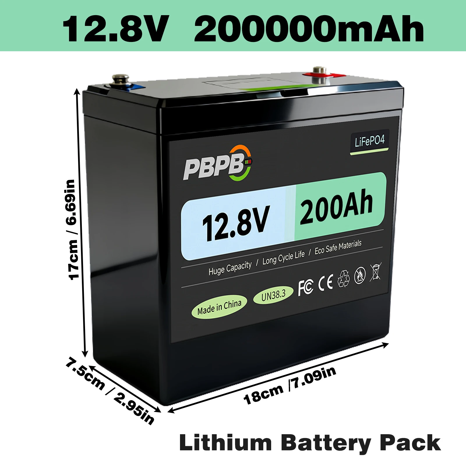 12.8V 200Ah LiFePO4 Battery Built-in Smart BMS,8000+ Cycles, Suitable for Solar Panels, Camper Vans, Marine Crafts, Overlanding
