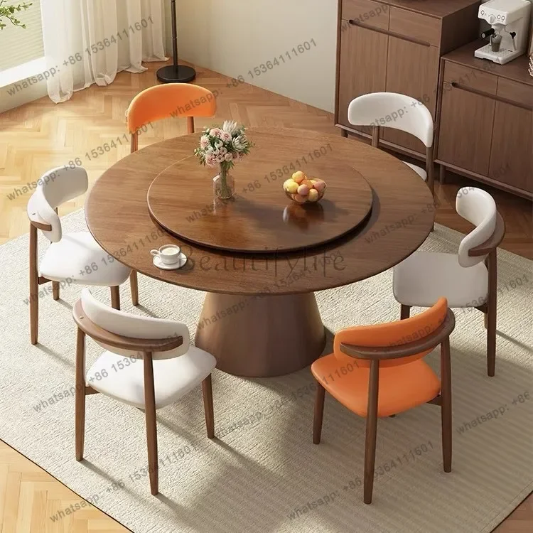 FGNordic all-solid wood dining table with turntable induction cooker large round table small apartment household