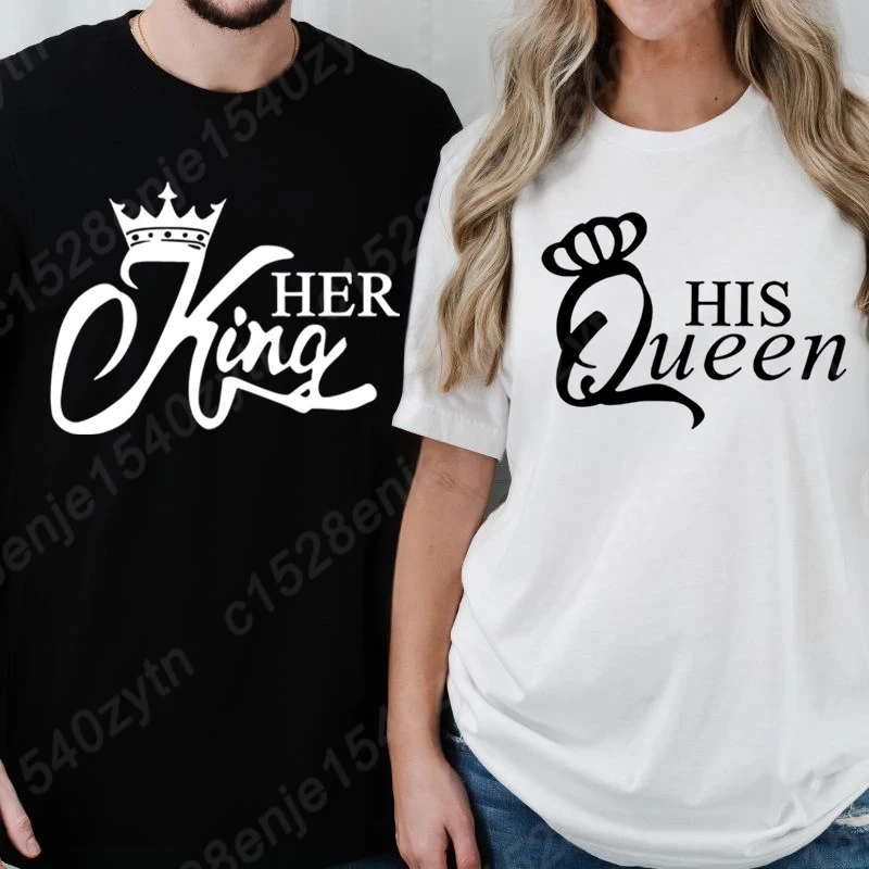 Her King And His Queen Graphic T-Shirts Couple Matching Tees Him And Her Tee Shirts Valentine's Day Outfit