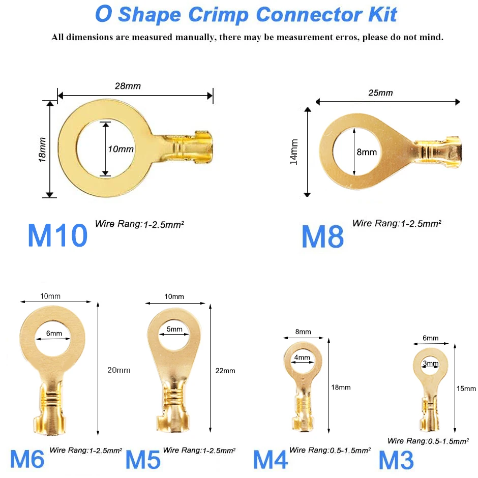 100PCS Open Barrel Wire Crimp Copper Terminal Connerctor- Non-Insulated Ring Lugs Crimp Cable Connector DJ431