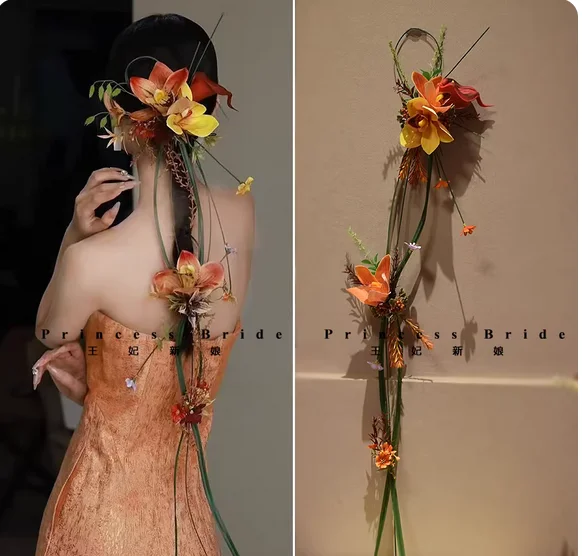 New bride retro headdress advanced atmospheric simulation flowers new Chinese morning robe cheongsam styling temperament hair ac