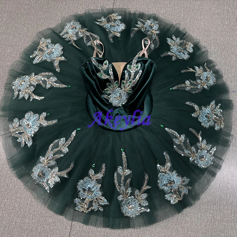 

Akeylia Dark green professional ballet tutu women Group dance performance pancake tutu classical adult sky blue BLST20104
