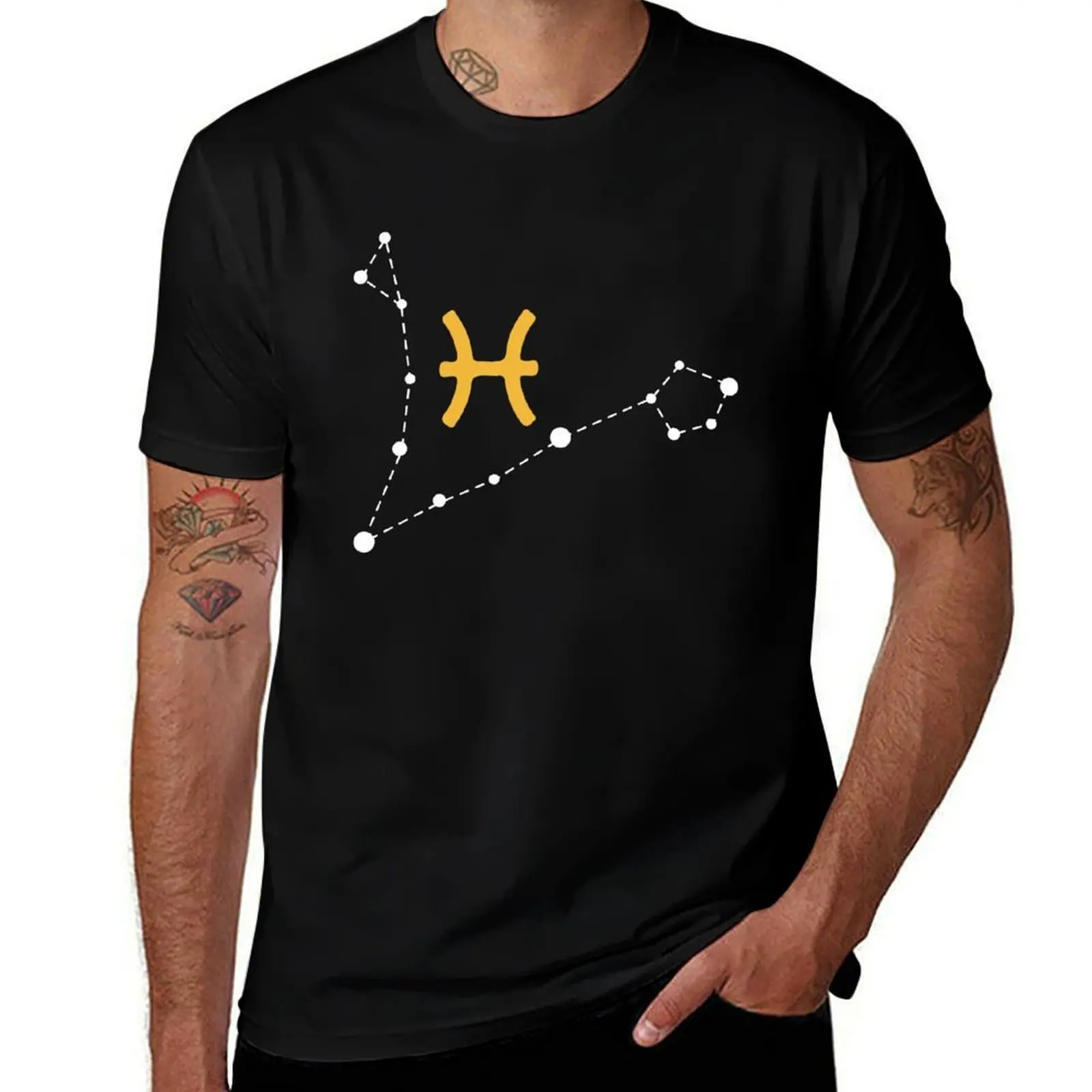 Pisces Sign with Constellation (White) T-Shirt Plus Size Outdoor Casual Top