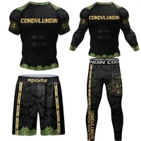 New Rashguard 3D Printed MMA Compression T-Shirt+Shorts 4PCS/Set Mma Bjj Boxing Custom Polyester Sublimation Rash Guard Clothing