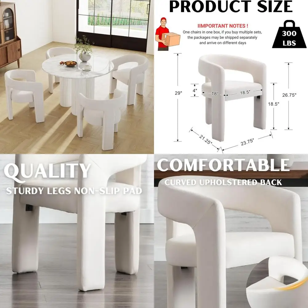 

Комплект из 4 обеденных стульев с бархатной обивкой и подлокотниками для комфортного сидения на кухне, в столовой и гостиной - Бежевый