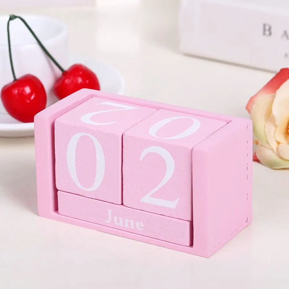 MDF Wooden Perpetual Calendar Eternal Blocks Pastoral Style Building Blocks Calendar Month Display Perpetual Calendar