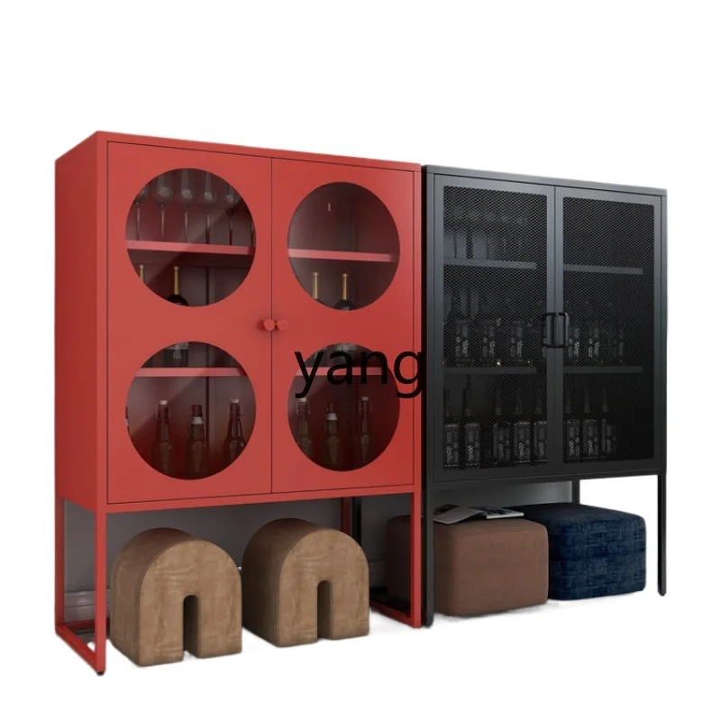 

Yjq Dining Side Wine Cabinet Glass Door Display Living Room Wall Layered Storage Rack Storage Locker