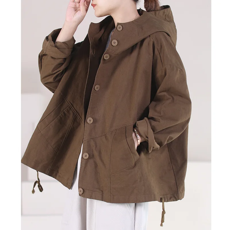 Female new autumn korean style plus size outerwear diagonal pocket  bottom drawstring long sleeve casual loose jacket