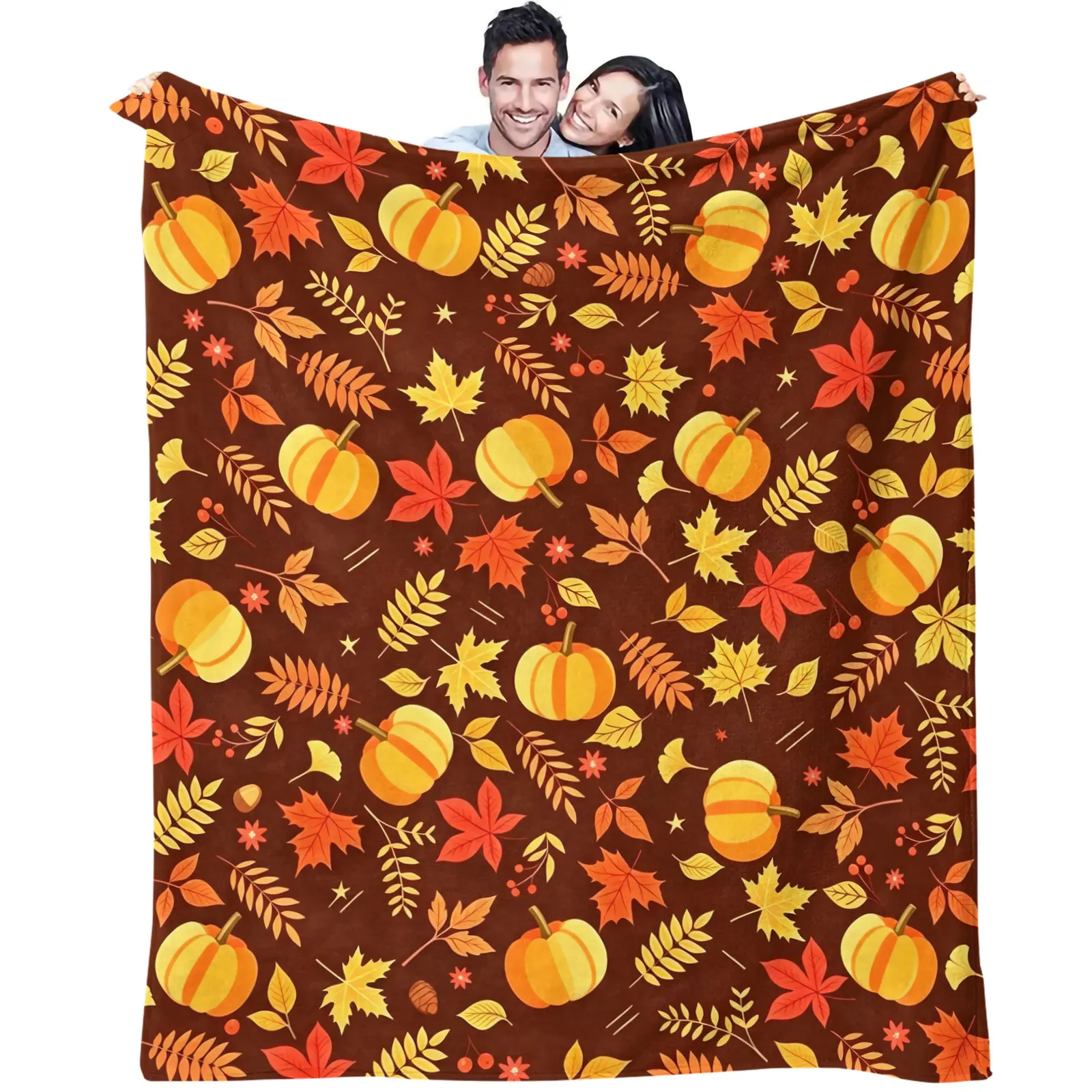 Autumn Pumpkin Maple Leaf Flannel Blanket Fall Harvest Throw Blanket Soft Microfiber Lightweight Blanket for Sofa Bed Car Travel