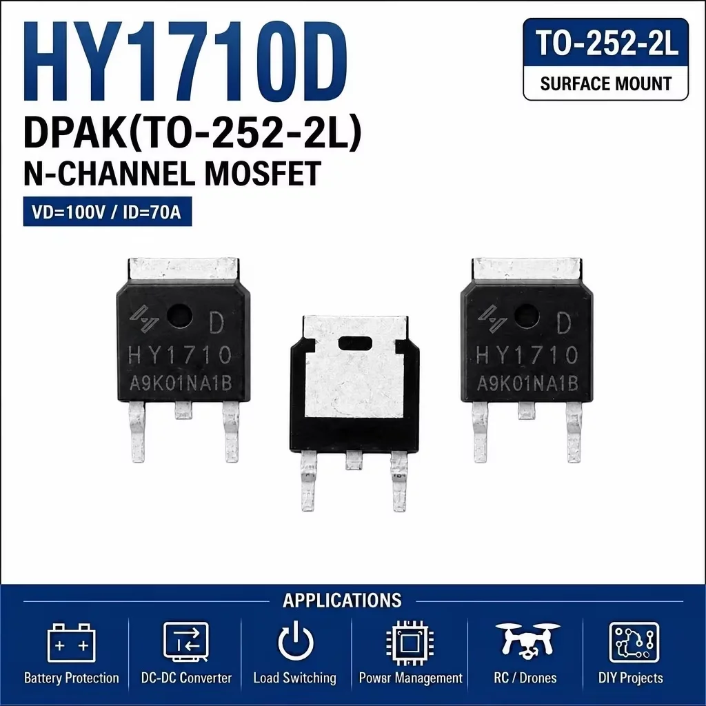 (10 pcs) HY1710D TO-252-2L (Marking HY1710) - N-Channel MOSFET 100V 70A 15mΩ