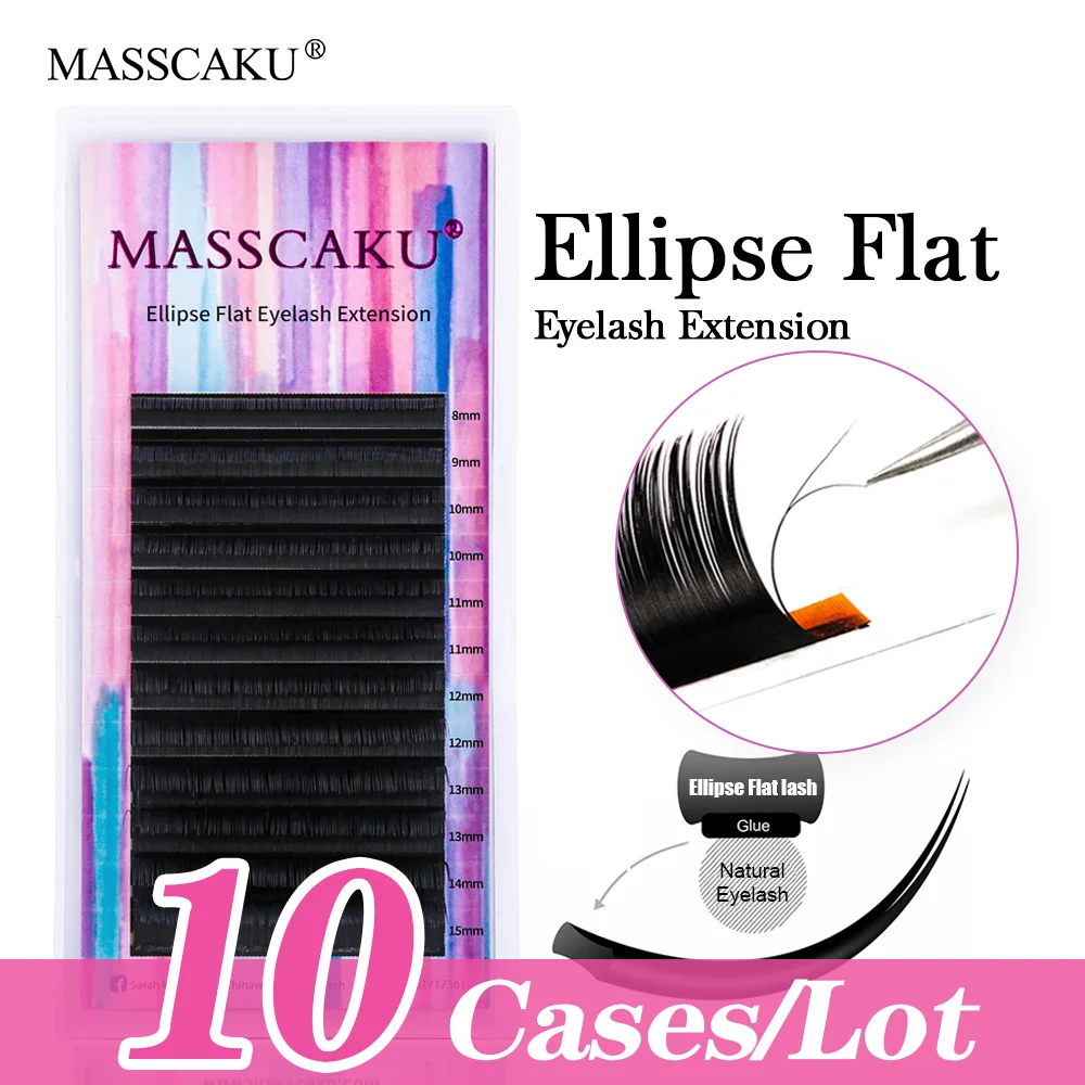 

MASSCAKU Matte Ellipse Flat 10cases Individual lashes Faux Mink Cashmere Softest Blister 0.2/0.25mm Textured lash Private logo