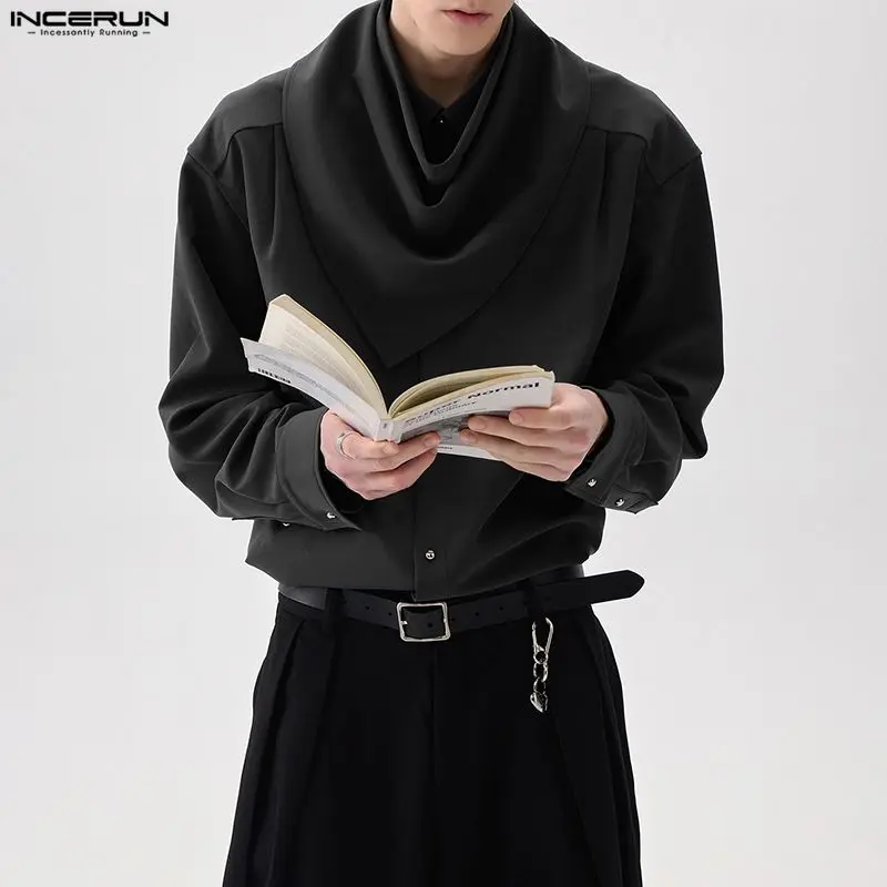 

INCERUN мужская рубашка однотонный шарф с длинным рукавом повседневная мужская одежда свободная весенне-осенняя уличная одежда модные топы мужские рубашки S-5XL