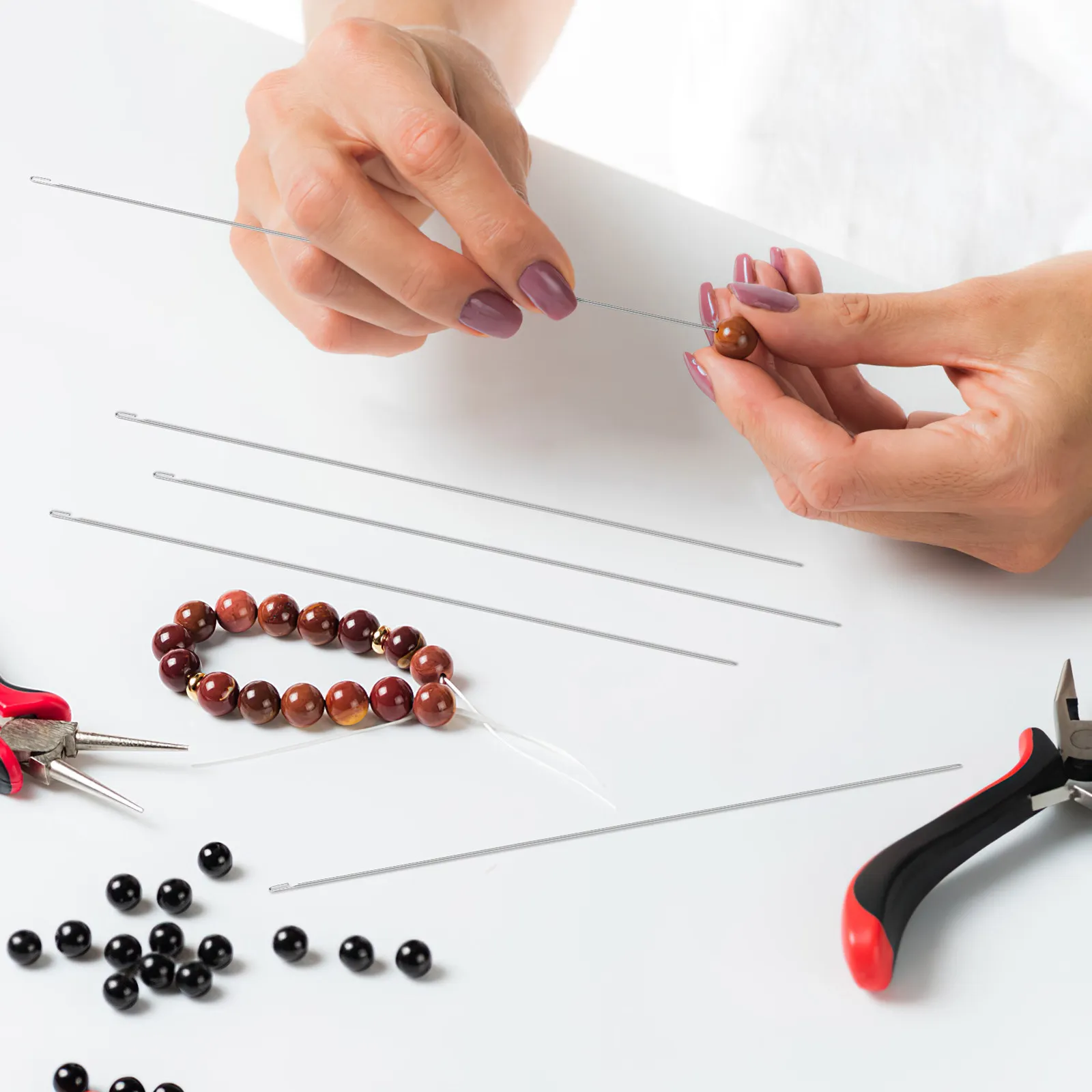 10 Pcs Bead Threader Embroidery Needles Necklace Making Tools Beading Supplies Silver Beaded Jewelry