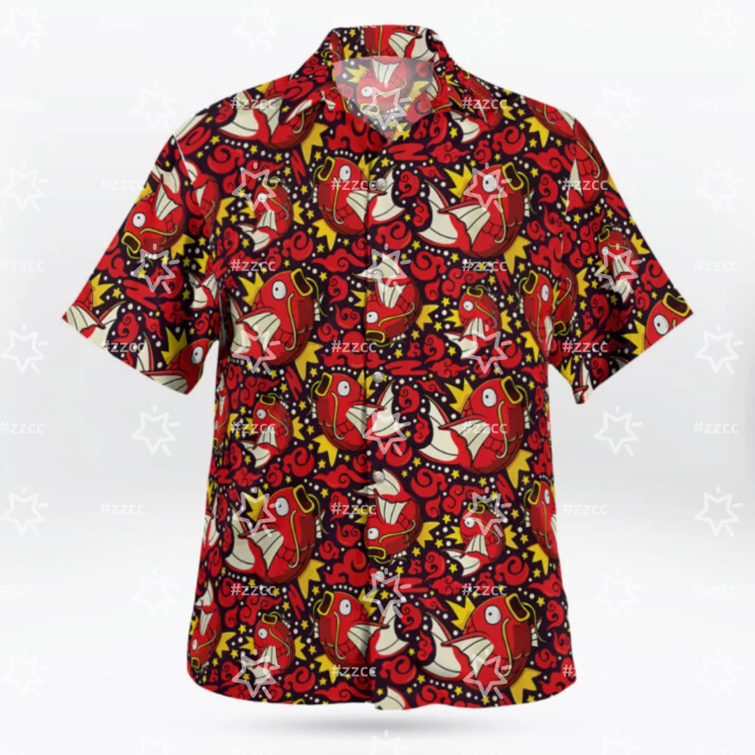 Retro American Cartoon Carp King All Print Hawaiian Shirt with A Youthful Feel, Breathable and Versatile Short Sleeves