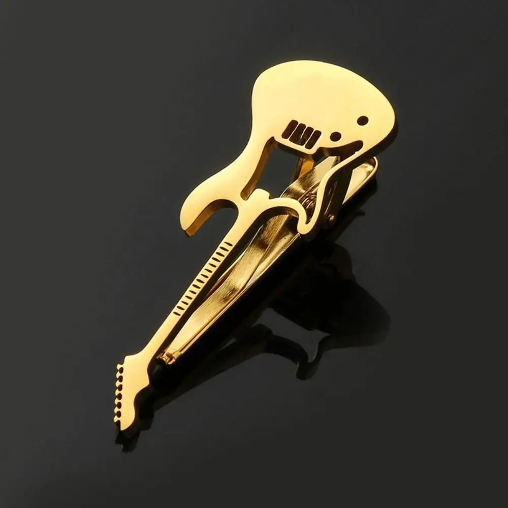 Creative Treble Clef Guitar Tie Clip Instrument Punk Music Note Tie Pin Hip Hop Titanium Steel Piano Necktie Buckle Men
