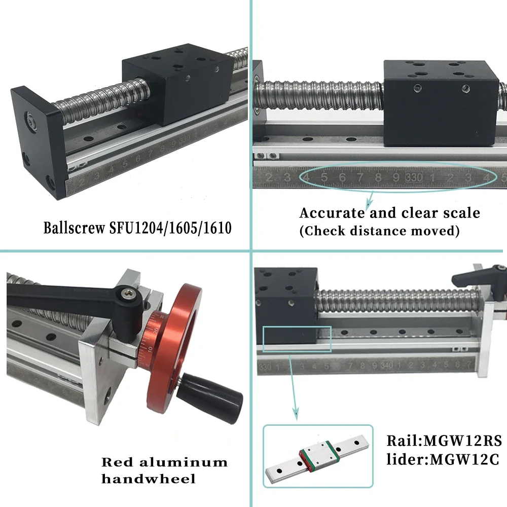 Imagem -02 - Deslizante Manual Tabela Slider Eficaz Curso Ballsscrew Sfu1204 1605 1610 Xyz Axis Cnc Single Line Rail Guide Mgw12c 501200 mm