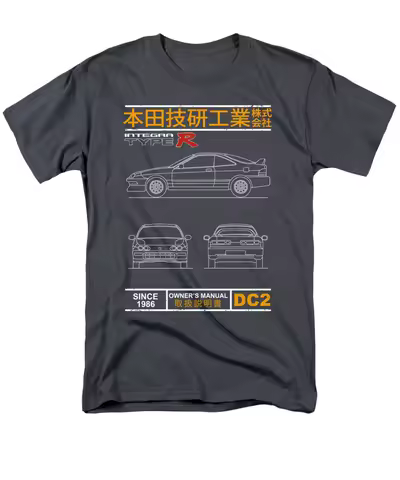 Honda Men's and Women's T-Shirt Summer Blueprint of The Integra Type R Racing Motorcycle Riding Off-Road Lovers Short Sleeves