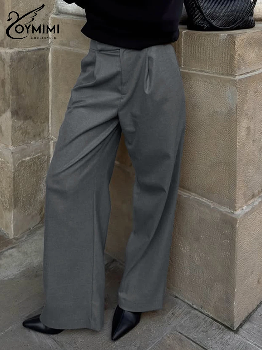

Oymimi Fashion Loose Gray Office Women's Pants 2026 Spring High Waist Wide Trousers Elegant Classic Solid Pants Female Clothing
