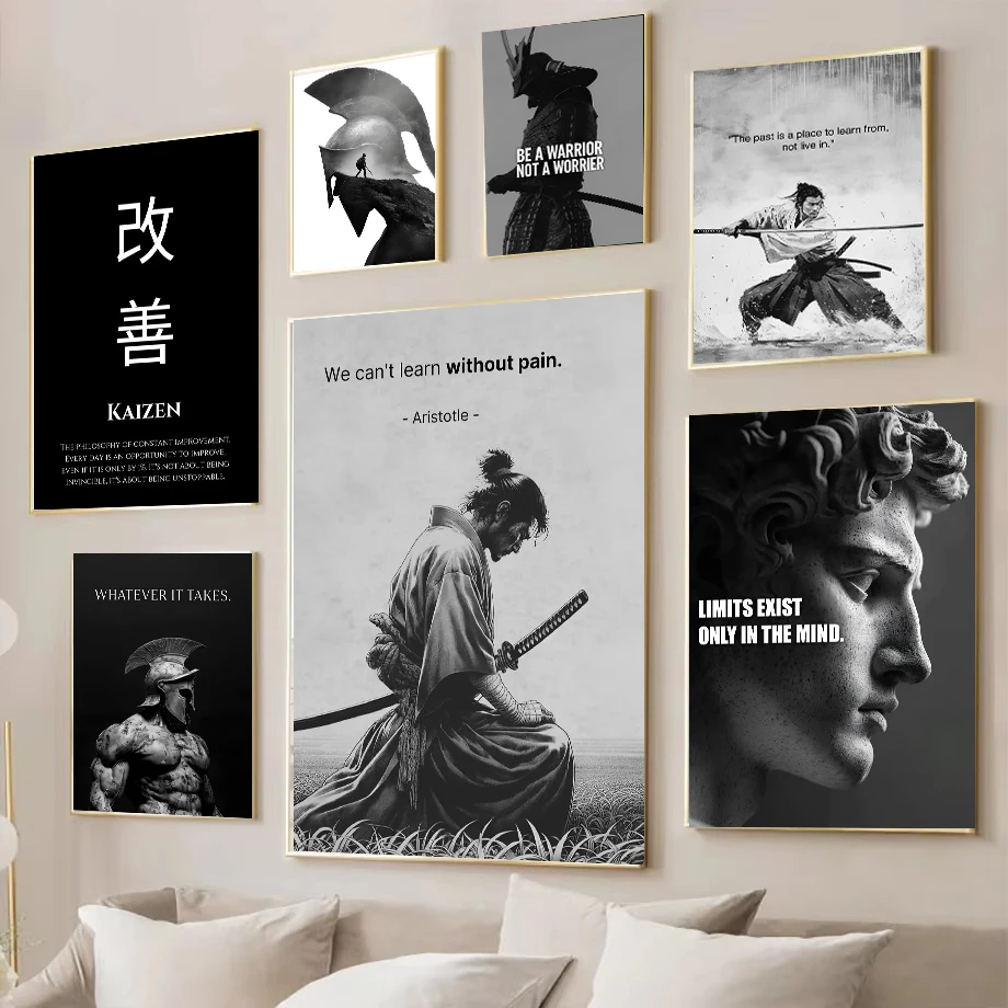 Spartan Japanese Samurai Discipline Poster Motivational  Quote  Canvas Painting Print Wall Art  Home Gym Office Decor Cuadros