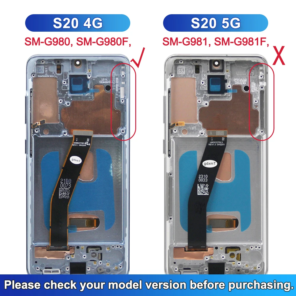 S20 Screen Replacement AMOLED For Samsung S20 4G LCD Display SM-G980 SM-G980F SM-G980F/DS Touch Digitizer With Frame