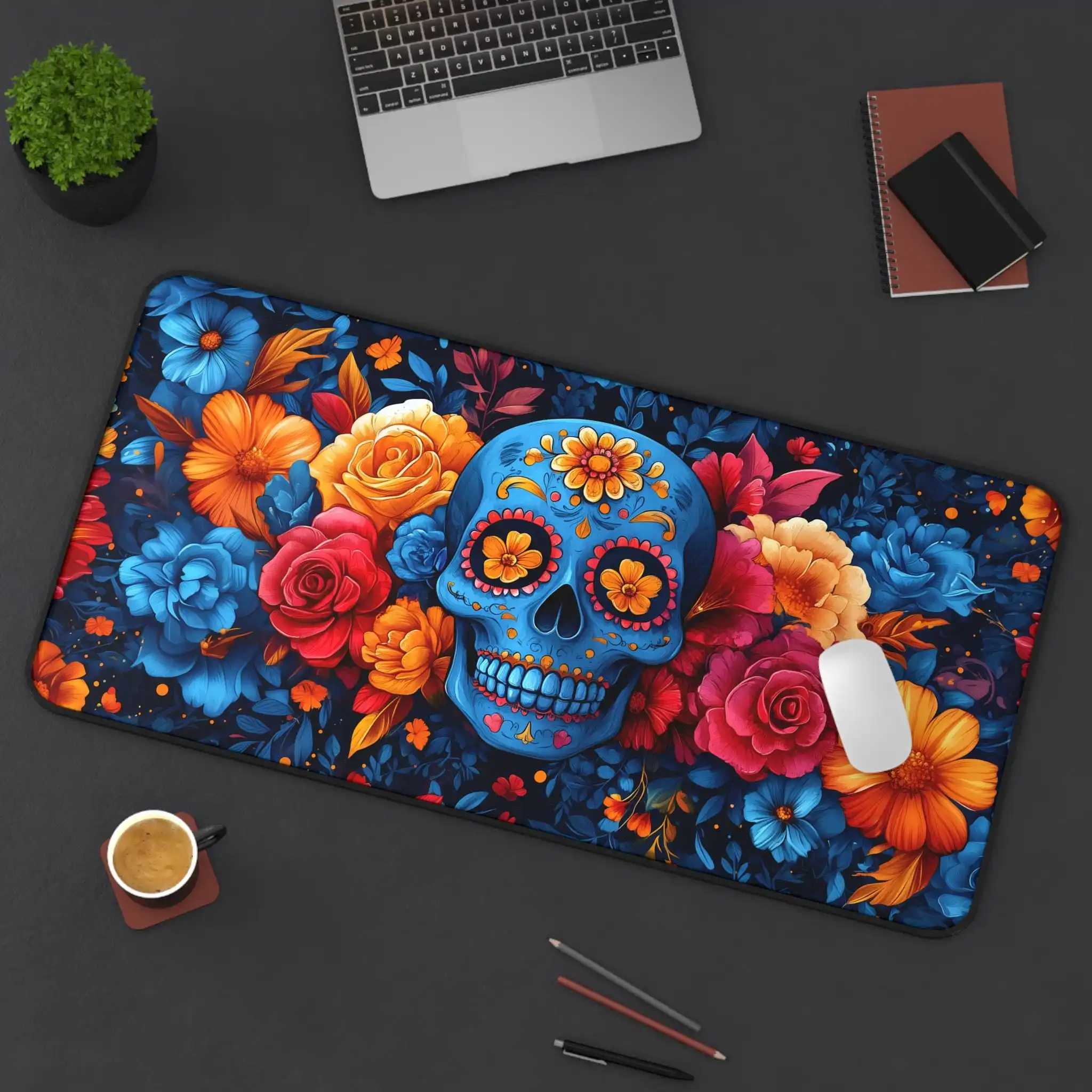 Sugar Skull Floral Deskmat Mexican Day of The Dead Mouse Pad Large Dia De Los Muertos Notepad Colorful Calavera Pattern Mousepad