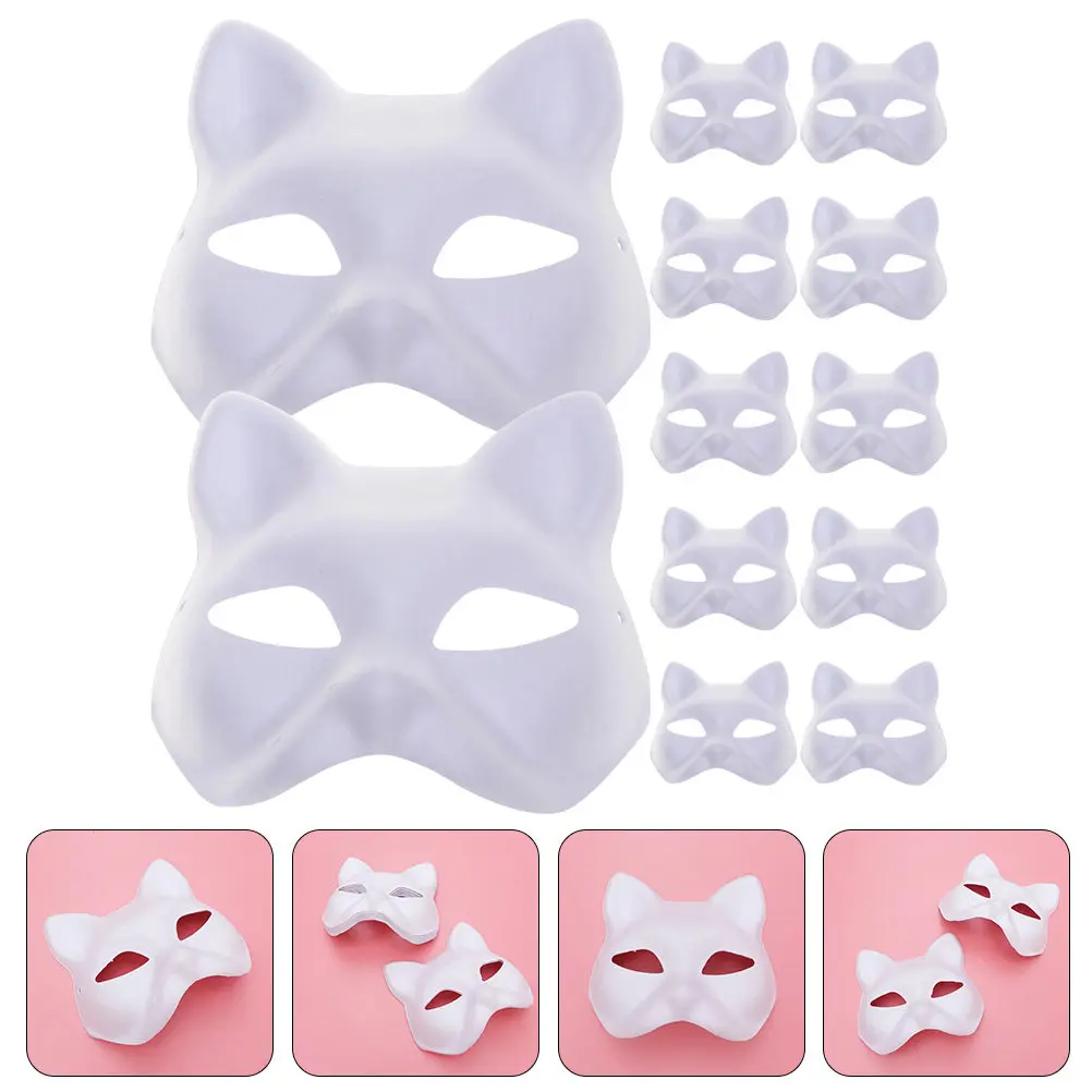 

12Pcs Cat Mask Blank DIY Masquerade Stage Performance Halloween Party Craft Pulp Masks for Kids Women Adults Cat Mask