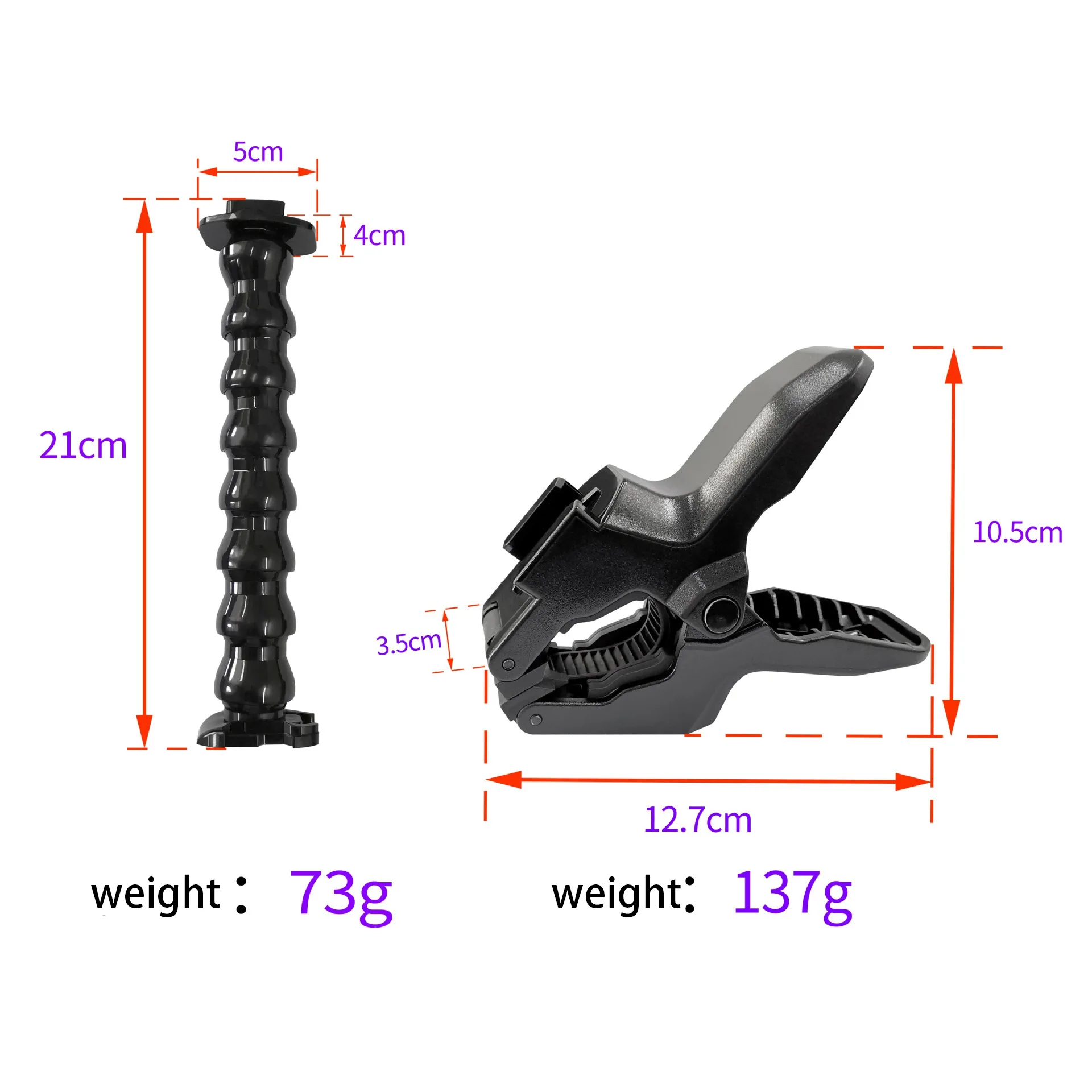 مثبت مشبك مرن من Gooseneck مع فكين مرن قابل للتعديل ، ملحق كاميرا حركة GoPro Hero 8 و 7