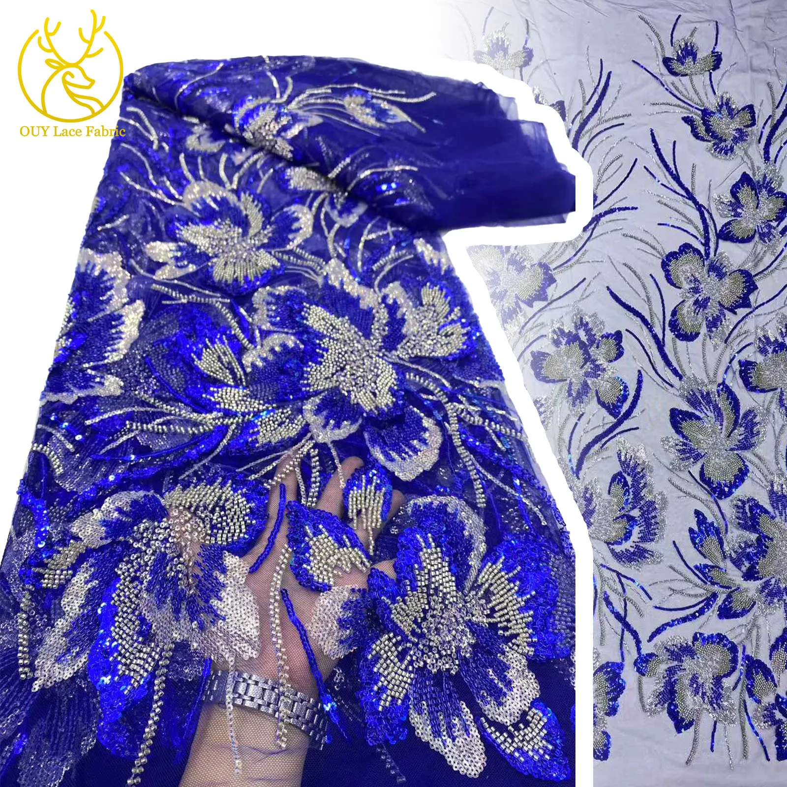 

Newest French Sequins Mesh Lace Fabric 2025 African Beaded Lace Fabric Nigerian Bridal Suitable for Ladies Party Evening Dresses