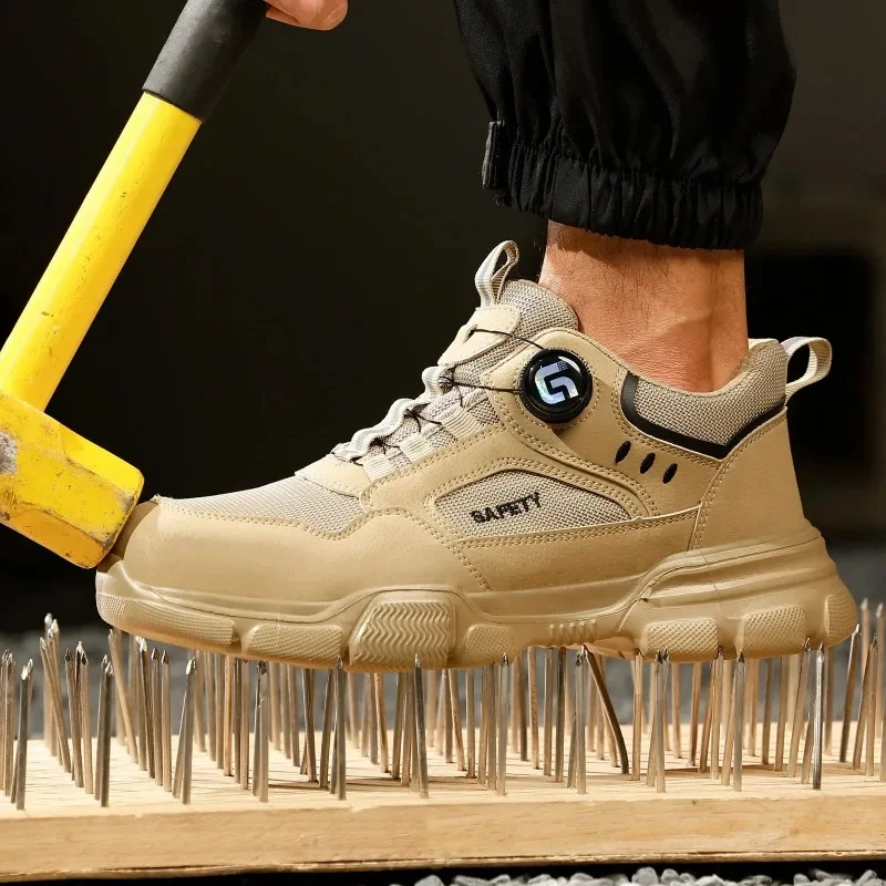 通気性のある軽量メンズ安全靴 スチール製つま先キャップ 通気性のある耐衝撃性 軽量で快適な耐パンク性