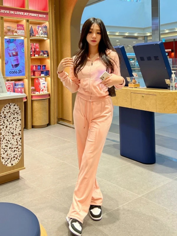 

Pink Velvet Spor Casual Set Women's 2025 Spring New Loose Slimming Sli Age-Defng Two-Piece Set Long Sve Zipper