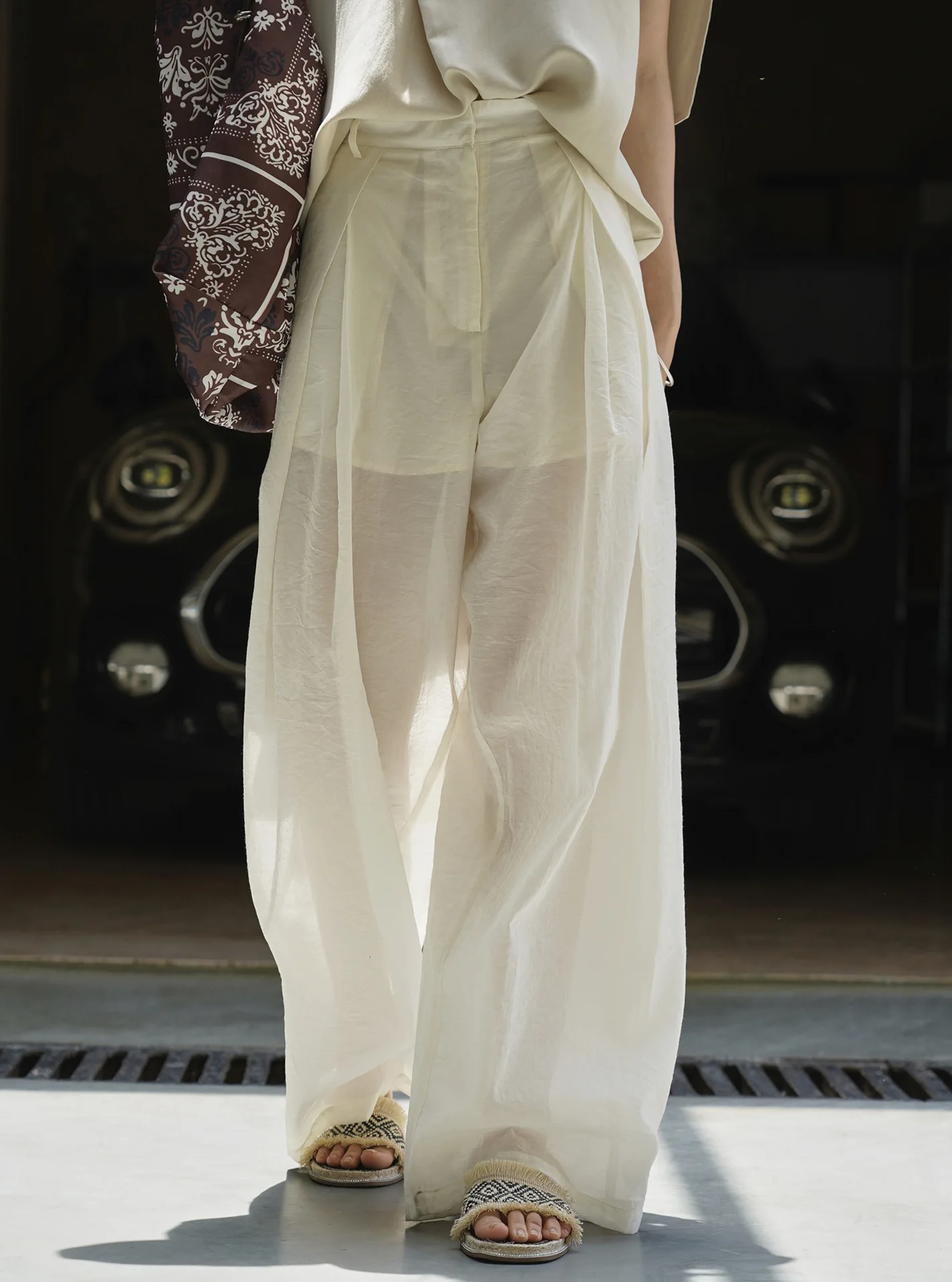 

Summer women's casual solid color high waist loose wide leg pants