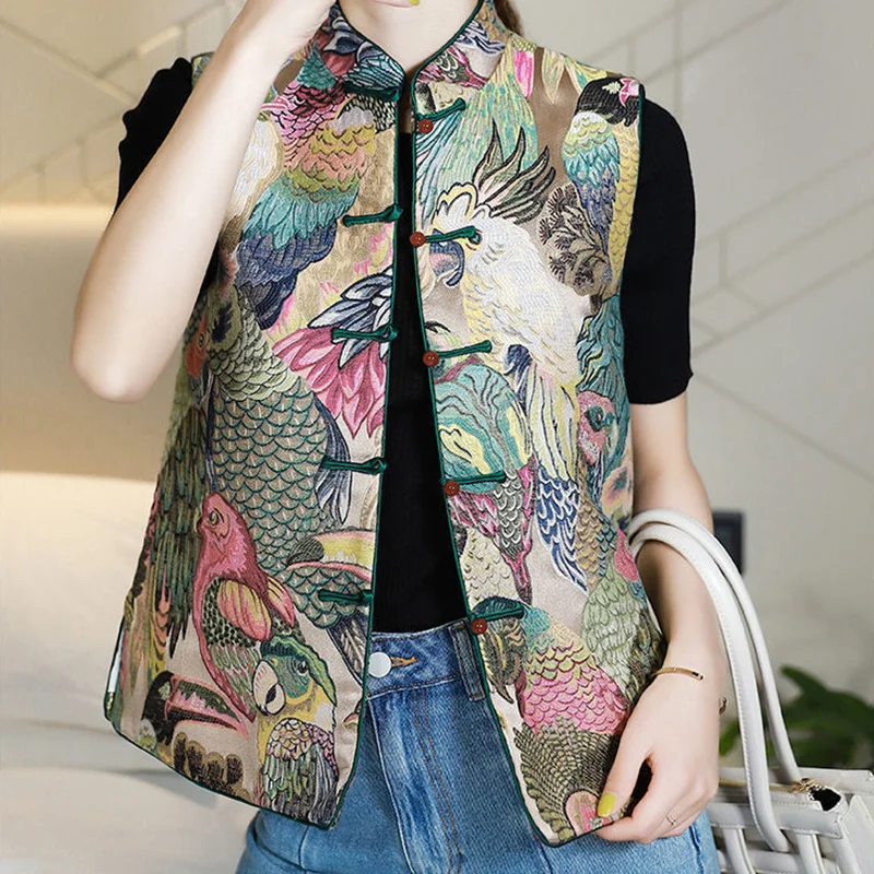 New Elegant Woman Casual Hanfu Tops Women's Retro Clothes Chinese Style Modern Vest Oriental Traditional Ethnic Print Gilet