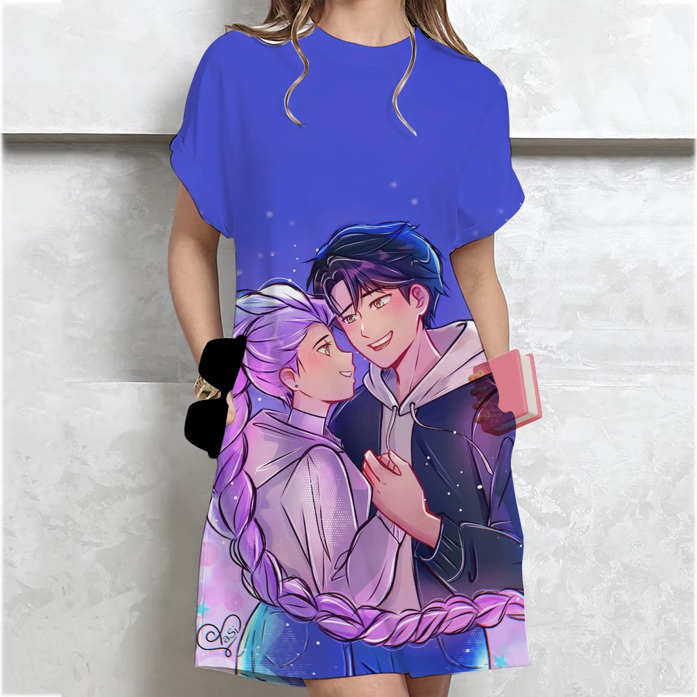 فساتين Kpop Demon Hunters Huntrix الأنيقة للنساء فستان نسائي قمة الموضة طباعة كاجوال فضفاض كبير الحجم #3