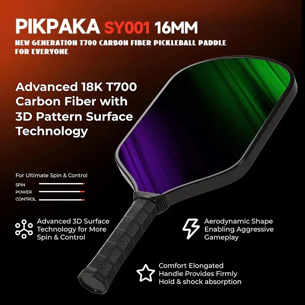 Fashion purple-green Pickleball Paddle Set USAPA Approved T700 Carbon Fiber Unibody Thermoformed with 16MM Honeycomb Core Power